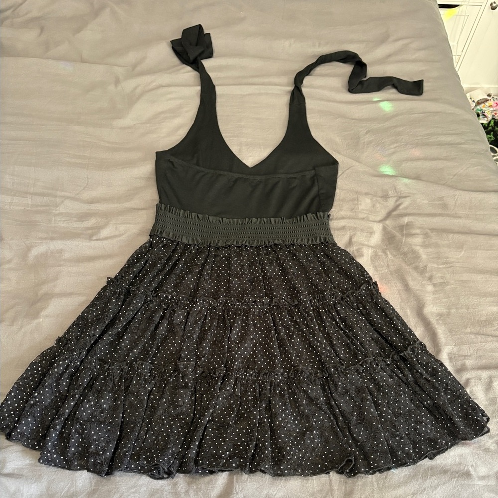 Rachael & Chloe Elegant Black Polka Dot Halter Dress